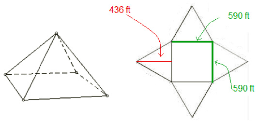 image on left: model of the pyramid arena; image on the right: Net of the Pyramid Arena