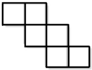 The image is 6 squares arranged so that there are 2 squares in the top row, 2 squares attached to the bottom edge of the top right square, and 2 additional squares attached to the bottom of the middle right square.