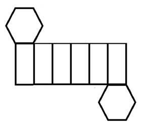 The image is 6 rectangles in a row with a hexagon attached to to the top-left and bottom-right.