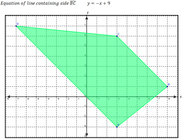 Trapezoid base BC (y=-x+9), A(3,-3), D(-7,7)