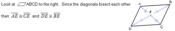 Image shows parallelogram ABCD with diagonals AC and BD intersecting at E