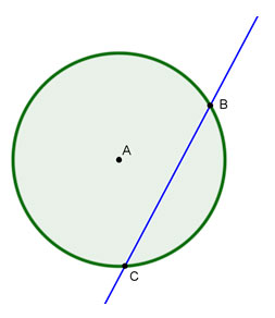 circle A with secant BC