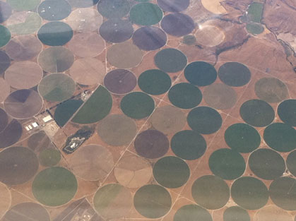 irrigated crops forming green circles