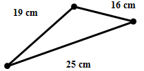 Image shows a  triangle with side lengths 8 centimeters, 16 centimeters and 25 centimeters.