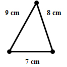 Image shows a triangle with side lengths 9 centimeters, 8 centimeters and 7 centimeters.