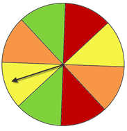 Image shows a spinner with 8 sections and 4 different color choices.