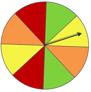 Image shows a spinner with 8 sections and 4 different color choices.