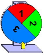Image shows a spinner containing 3 colors. Half of the spinner is blue one quarter is red and one quarter is green.