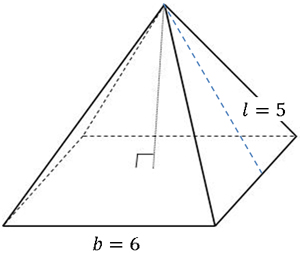 A square pyramid with base edge length of six and slant height of 5