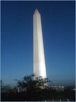 photograph of the Washington Monument at night