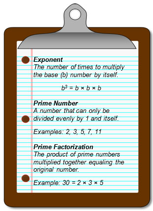 Exponent, prime number, prime factorization