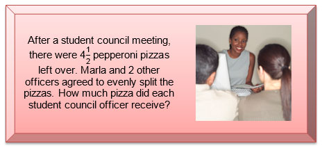 dividing four and one-half pizzas among people