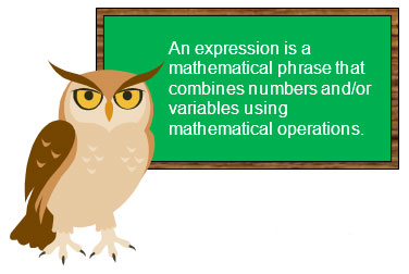 An expression is a mathematical phrase that combines numbers and/or variables using mathematical operations