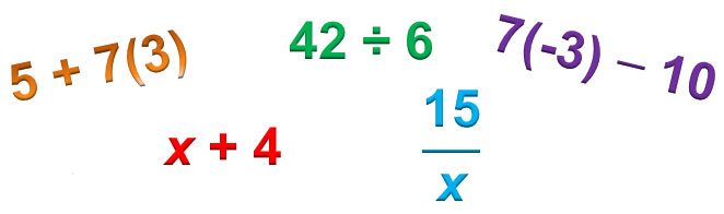 expressions with numbers, operations, and variables