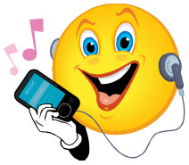 smiley face character listening to music