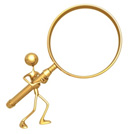 Illustration of a tiny human carrying a gigantic magnifying glass