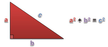 right triangle with two legs and hypotenuse labeled