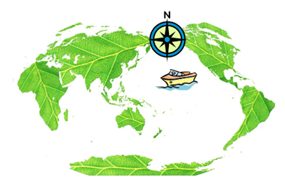 map of Earth with boat