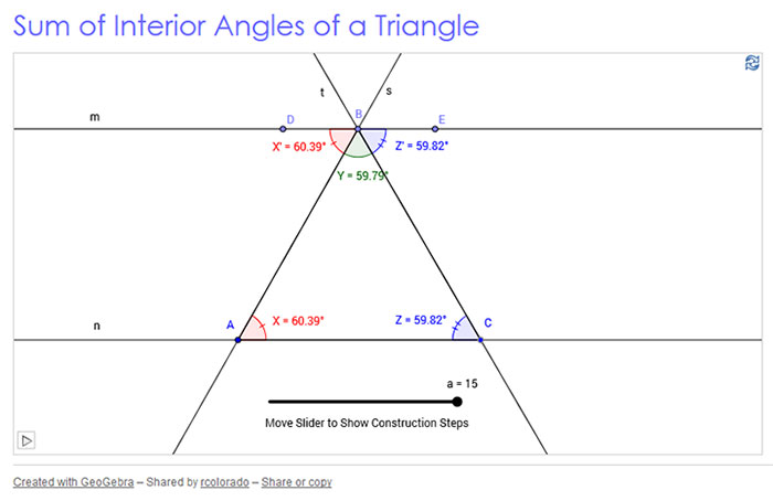 Image of the sum of interior angles of a triangle