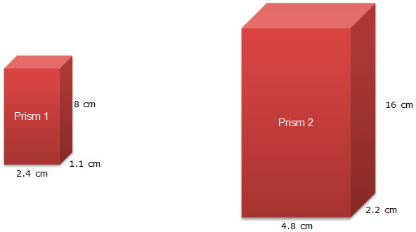 Two prisms with dimensions labeled