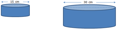 Two similar cylinders with diameters labeled.