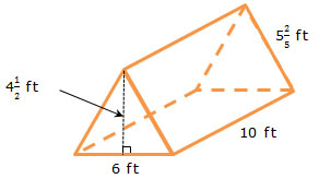 triangular prism with dimensions labeled