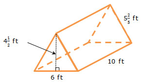 triangular prism with dimensions labeled