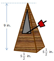 pyramid-shaped metronome with dimensions labeled