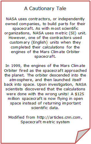 From http://articles.cnn.com, Spacecraft metric system