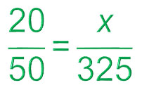 proportion relating 20 to 50 and x to 325