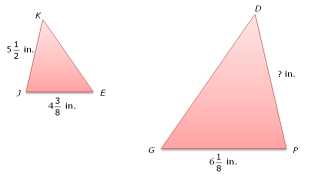 Similar triangles with dimensions labeled