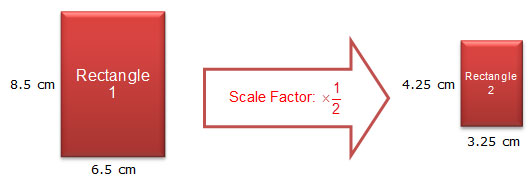 Two rectangles with dimensions and scale factor labeled