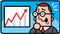 businessman laughing at the data in a graph