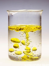 Image is of oil and water in a beaker