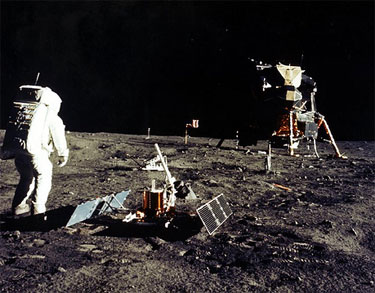 image of a man walking on the moon