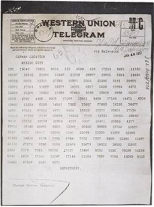 Image of a telegram with a series of numbers listed