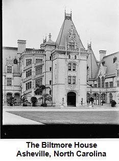 Image of the Biltmore mansion; the front entrance, which is four levels