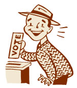 Image of a man placing a ballot marked ‘vote’ in a ballot box