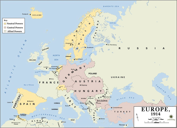 Image of a map of Europe 1914.