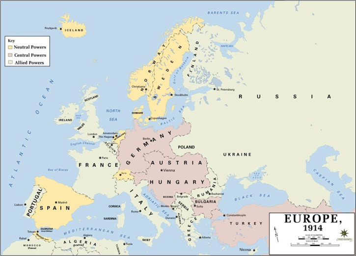 Image of a map of Europe 1914.