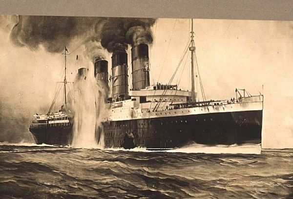 Image of a drawing that depicts the sinking of the Lusitania.