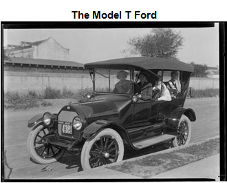 Image of a Model T Ford automobile with three women and two children inside