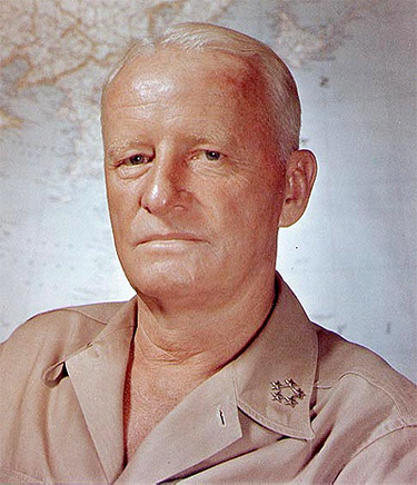 A photograph/portrait of Fleet Admiral Chester Nimitz He is man in late middle age wearing a United States Navy uniform.