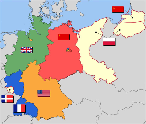 A special purpose political map of Europe showing post World War II spheres of influence.