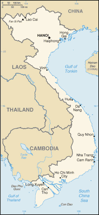 Image of a current map of Vietnam.