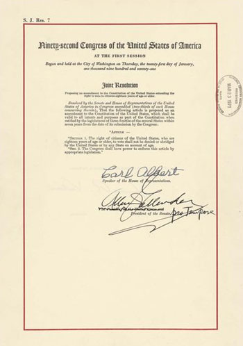 A copy of the Joint Resolution ratifying the 26th Amendment.