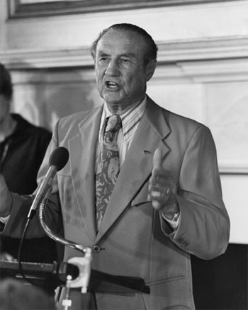 Image of Strom Thurmond standing behind a podium during his 1957 filibuster.