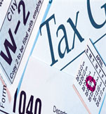 Image of a collage of tax related items