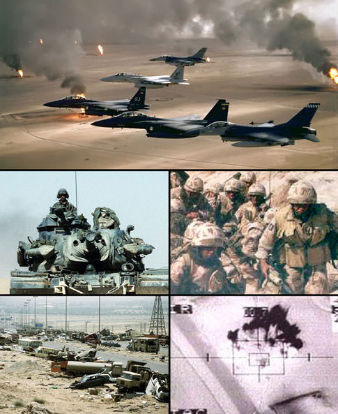 Collage of several military images from the Gulf War