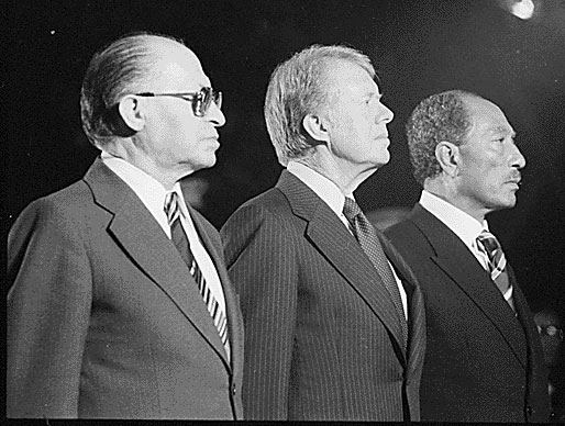 Image of Menahem Begin, Jimmy Carter and Anwar Sadat at Camp David